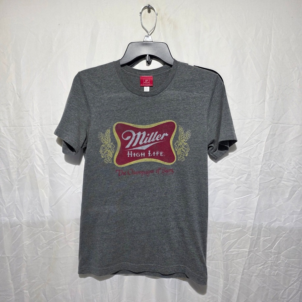 Miller High Life Beer Graphic T-Shirt Gray Short Sleeve Small Champagne of Beers